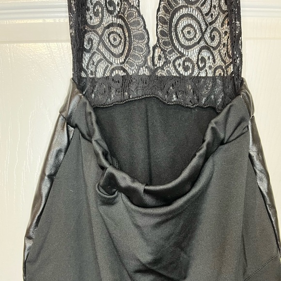 Plunge Halter Lace Faux Leather Midi Dress - Picture 7 of 8